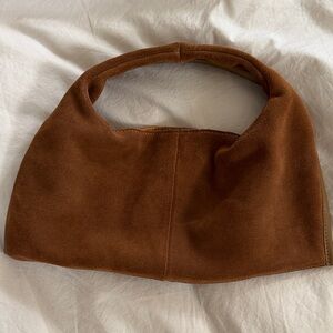 Adorable small clutch and top handle caramel suede bag - day or night